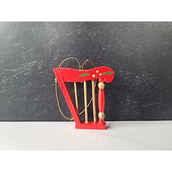 Vintage Christmas Wooden Harp Ornament - Picture 1 of 10
